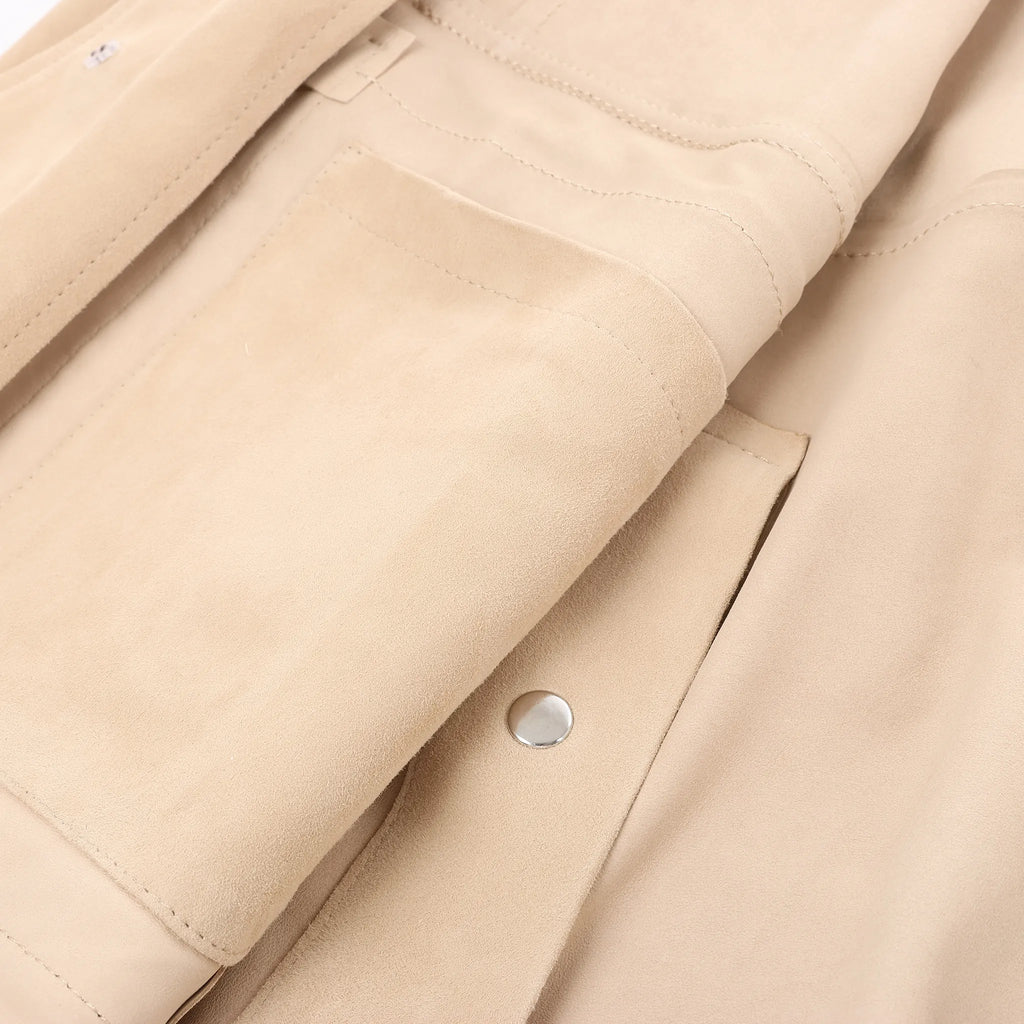 Eleventy Suede Jacket Slim Fit in Tortora Beige, Size 58 IT