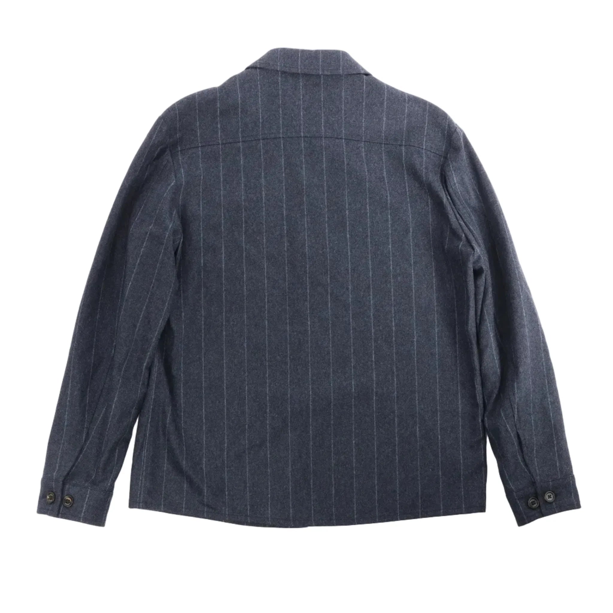 Eleventy Pinstripe Pocket Wool Shirt in Navy Blue, Size 50 IT