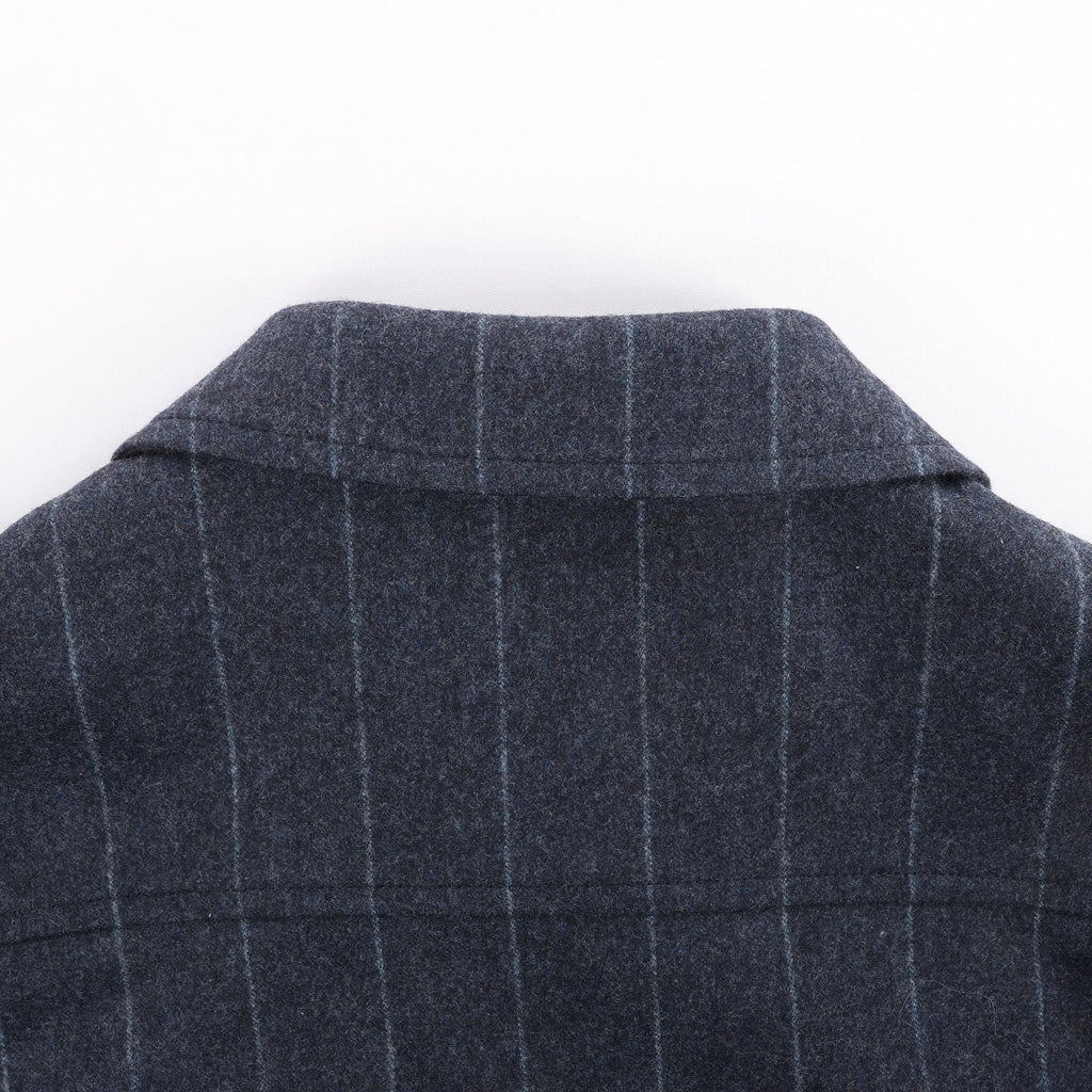 Eleventy Pinstripe Pocket Wool Shirt in Navy Blue, Size 50 IT