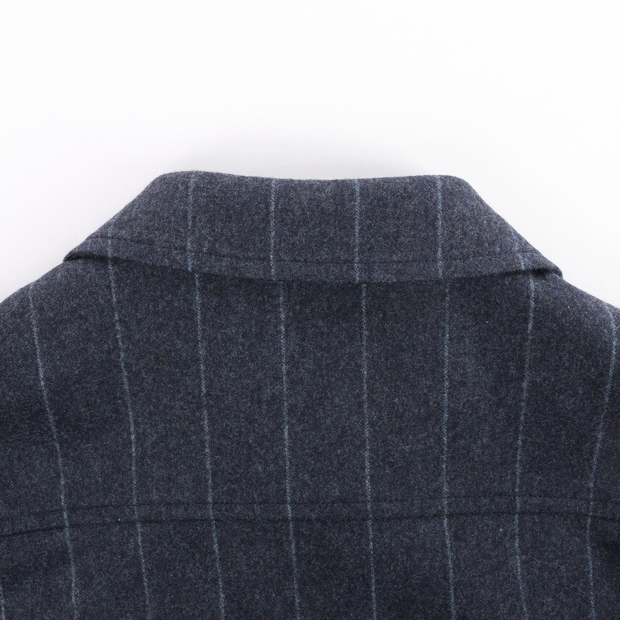 Eleventy Pinstripe Pocket Wool Shirt in Navy Blue, Size 50 IT