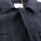 Eleventy Pinstripe Pocket Wool Shirt in Navy Blue, Size 50 IT