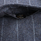 Eleventy Pinstripe Pocket Wool Shirt in Navy Blue, Size 50 IT