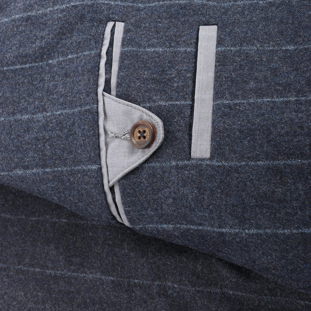 Eleventy Pinstripe Pocket Wool Shirt in Navy Blue, Size 50 IT