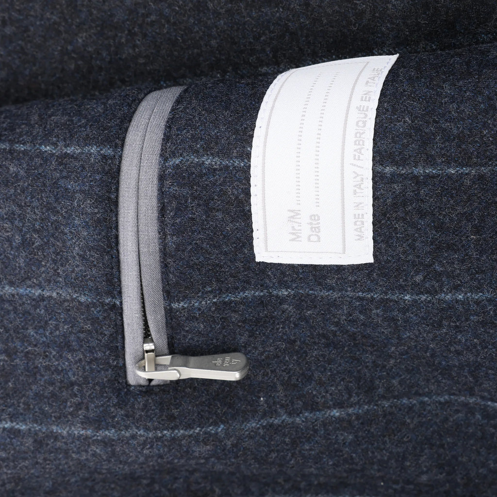 Eleventy Pinstripe Pocket Wool Shirt in Navy Blue, Size 50 IT