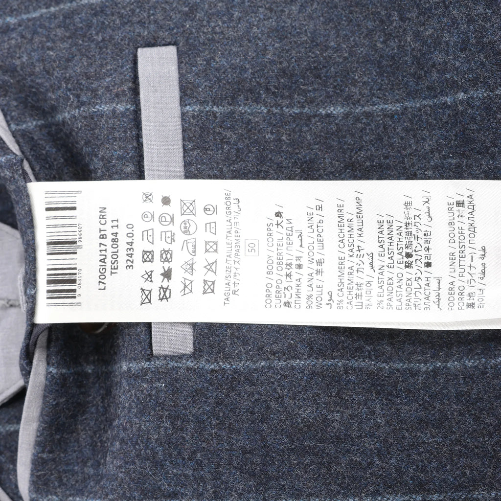 Eleventy Pinstripe Pocket Wool Shirt in Navy Blue, Size 50 IT