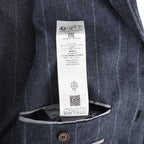Eleventy Pinstripe Pocket Wool Shirt in Navy Blue, Size 50 IT