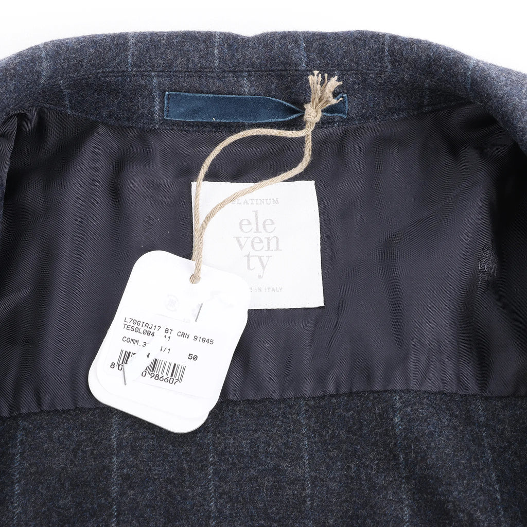 Eleventy Pinstripe Pocket Wool Shirt in Navy Blue, Size 50 IT
