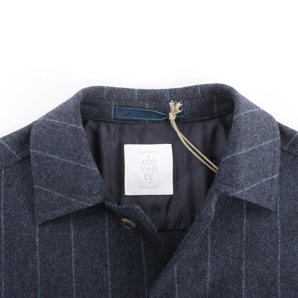 Eleventy Pinstripe Pocket Wool Shirt in Navy Blue, Size 50 IT