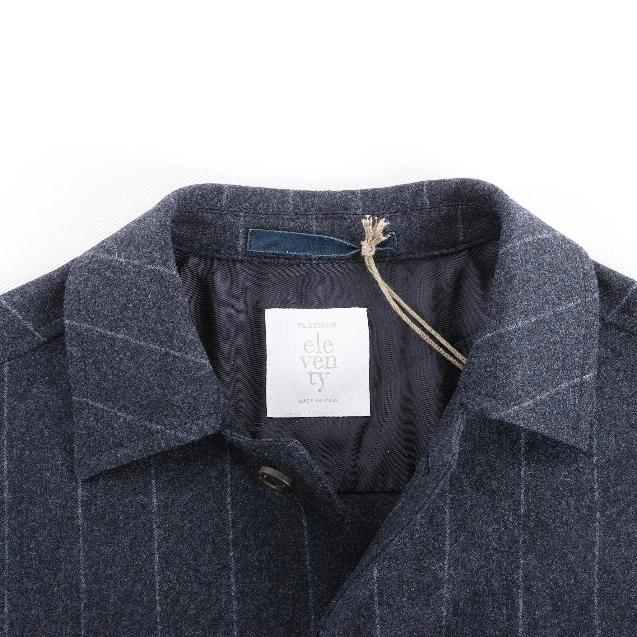 Eleventy Pinstripe Pocket Wool Shirt in Navy Blue, Size 50 IT