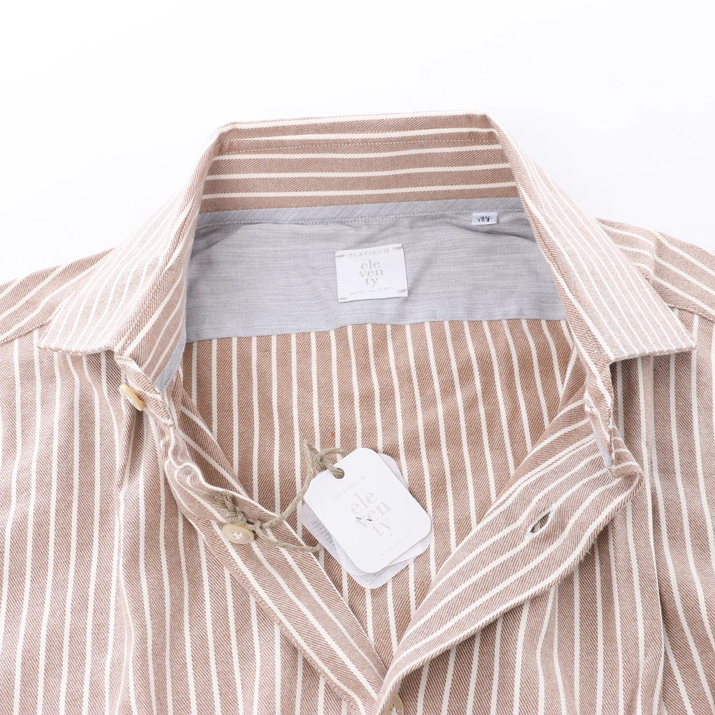 Eleventy Striped Shirt in Beige, Size 40 IT