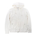 Eleventy white zip-up hooded sweatshirt with subtle vertical stripes, drawstrings, snap-fastened pockets and ribbed cuffs and hem.