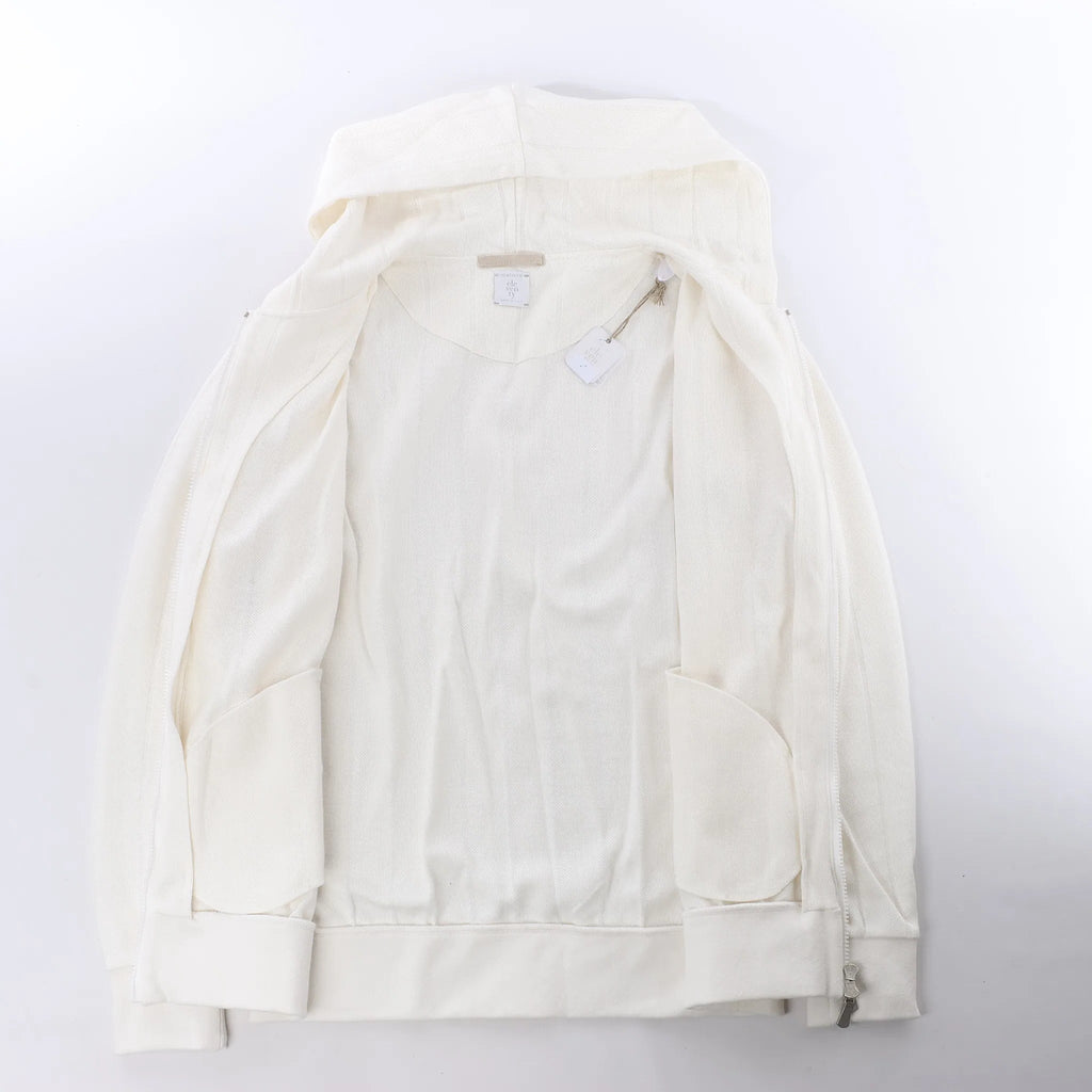 Eleventy Striped Zip-Up Sweatshirt in White, Size M