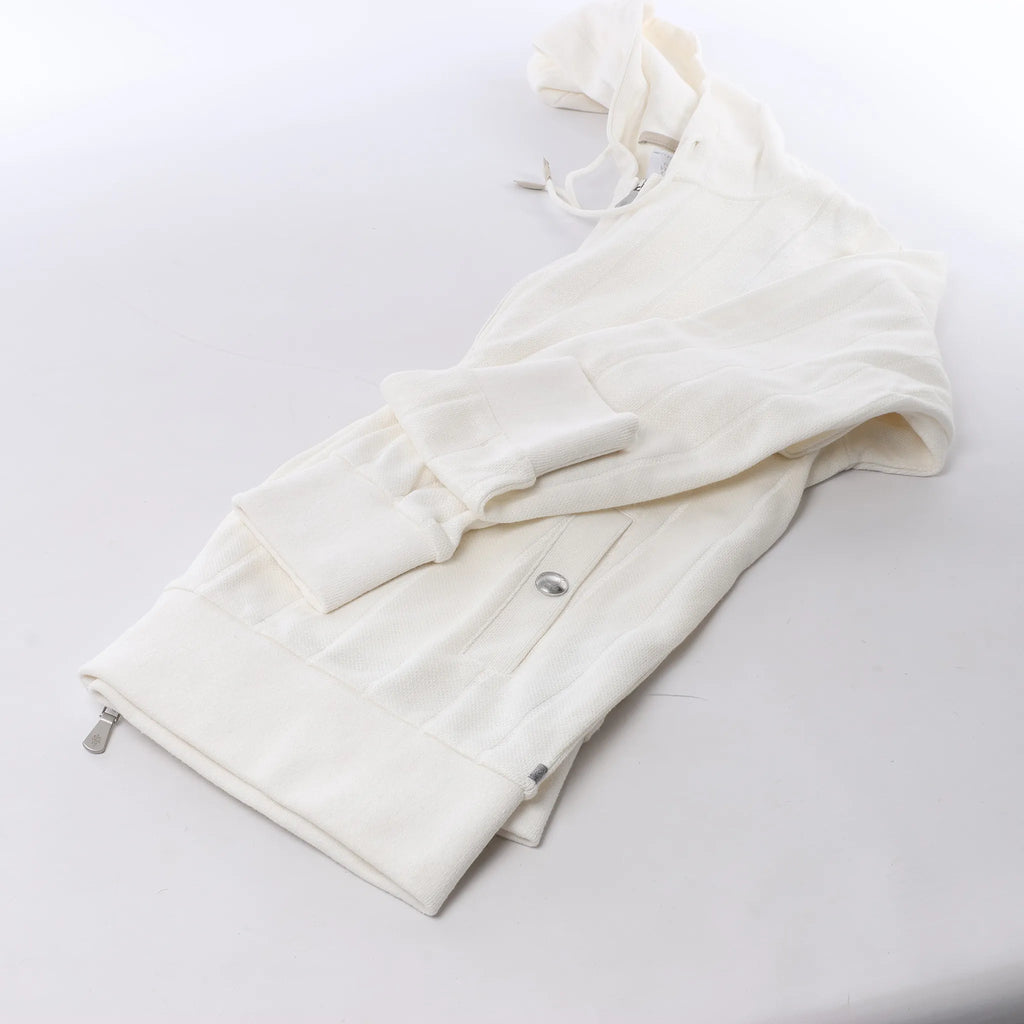 Eleventy Striped Zip-Up Sweatshirt in White, Size M