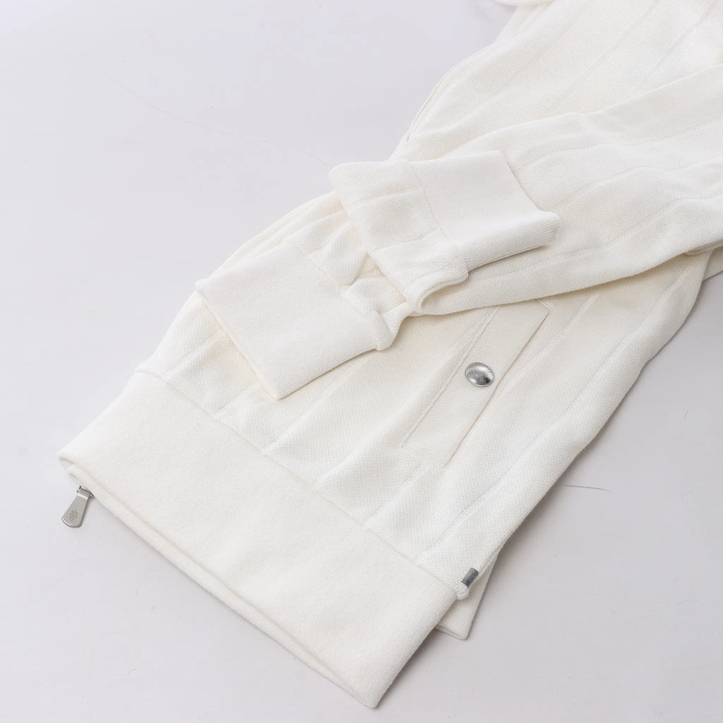 Eleventy Striped Zip-Up Sweatshirt in White, Size M