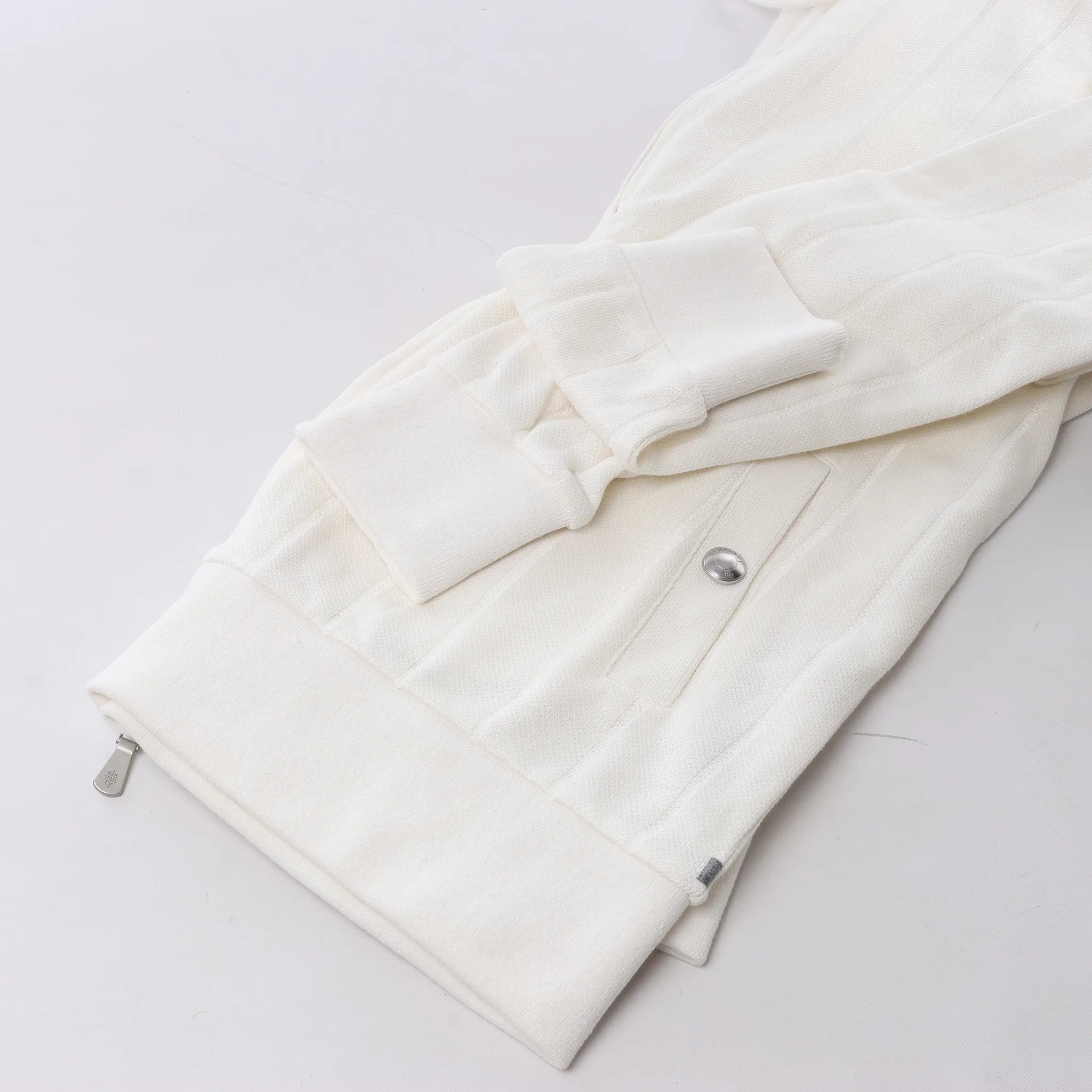 Eleventy Striped Zip-Up Sweatshirt in White, Size M