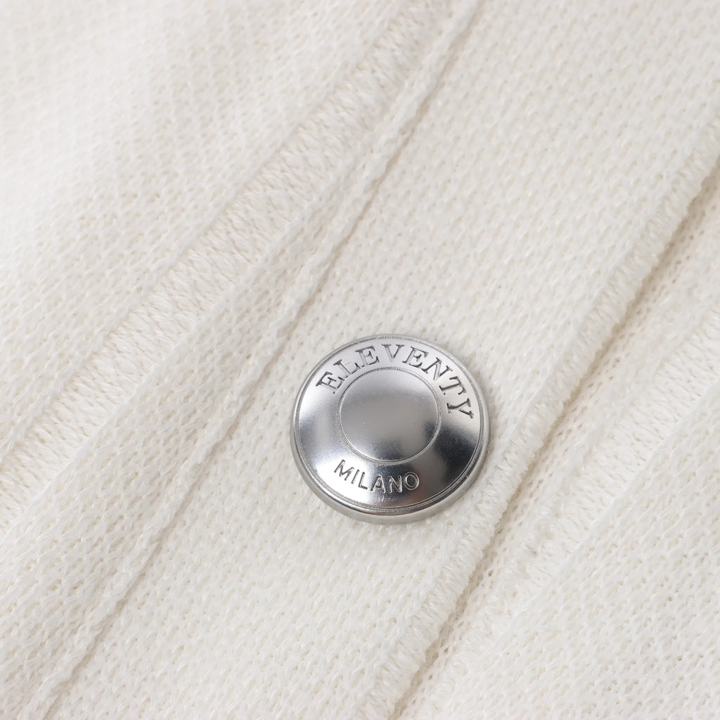 Eleventy Striped Zip-Up Sweatshirt in White, Size M