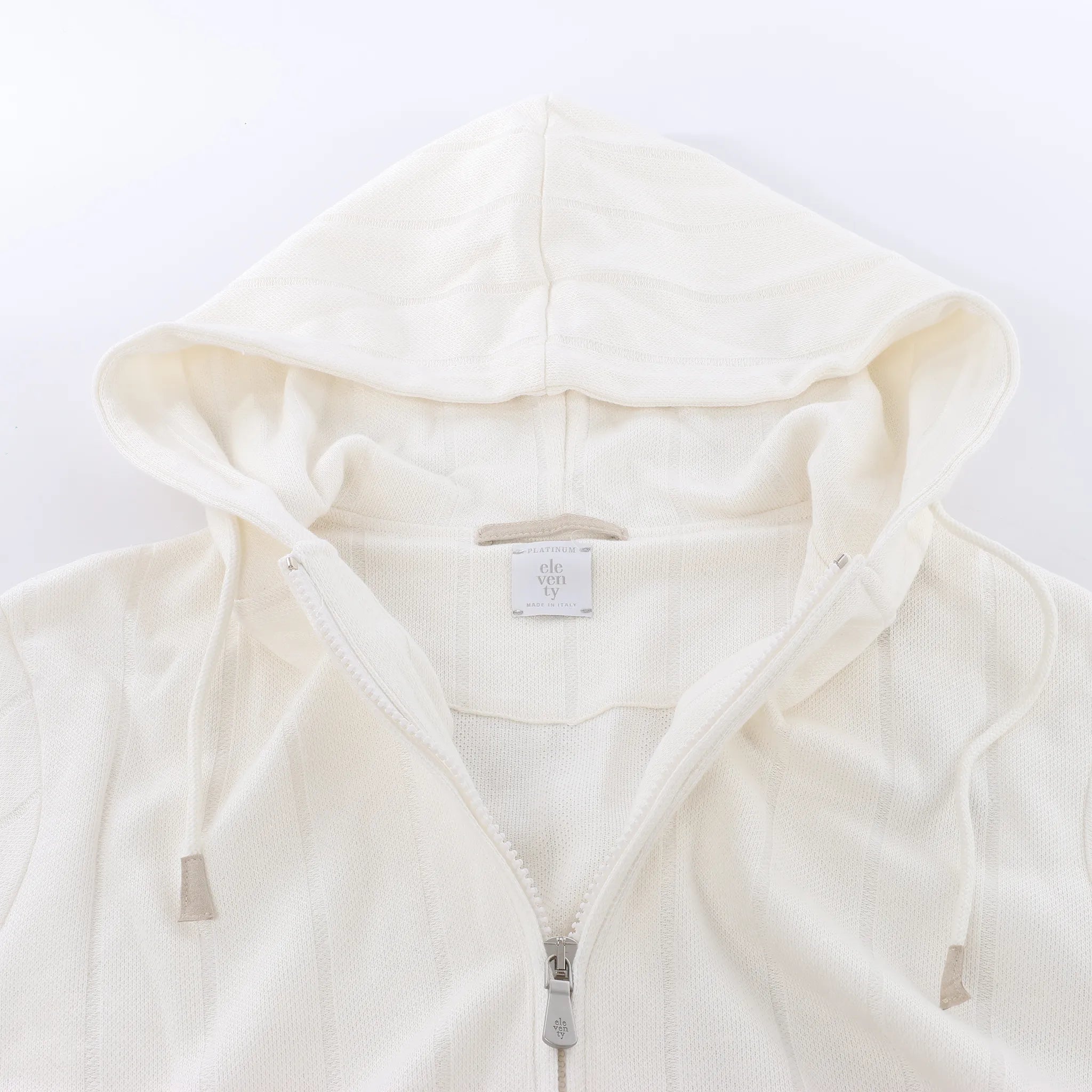 Eleventy Striped Zip-Up Sweatshirt in White, Size M