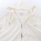 Eleventy Striped Zip-Up Sweatshirt in White, Size M
