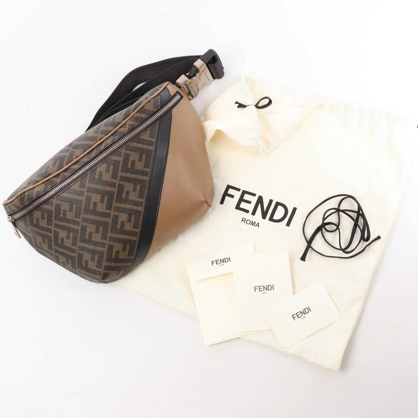 Fendi Diagonal Bi-Color Belt Bag in Tobacco Moro Sand Black