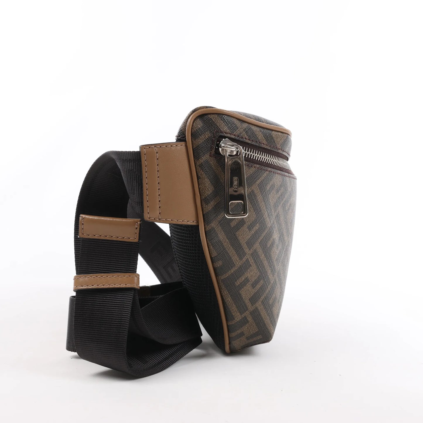 Fendi Diagonal Bi-Color Belt Bag in Tobacco Moro Sand Black