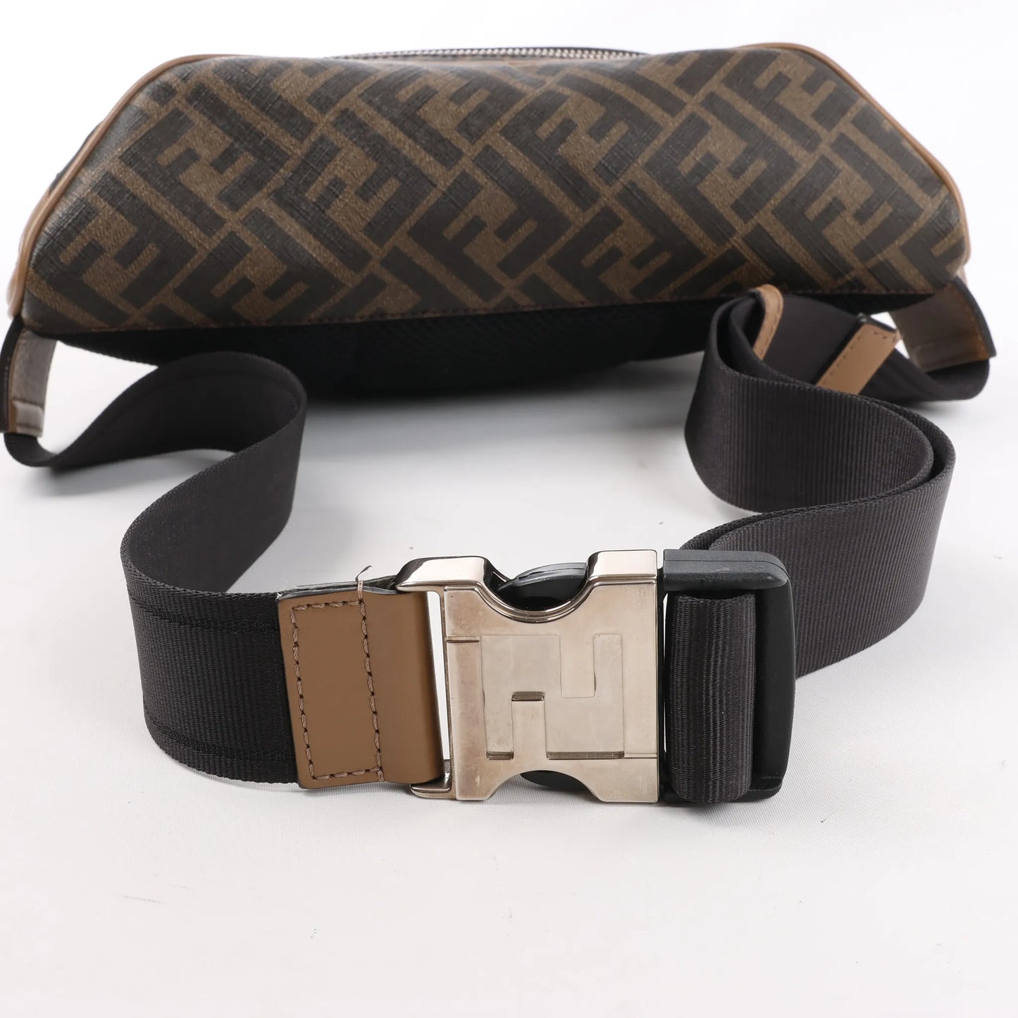 Fendi Diagonal Bi-Color Belt Bag in Tobacco Moro Sand Black