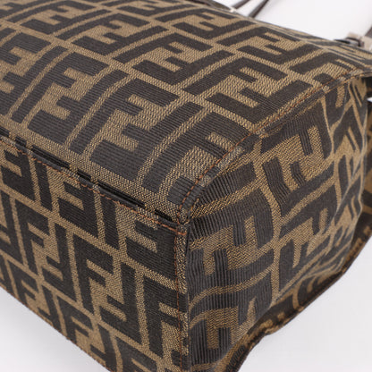 FENDI Zucchino Mamma Bucket Canvas & Leather Shoulder Bag in Brown