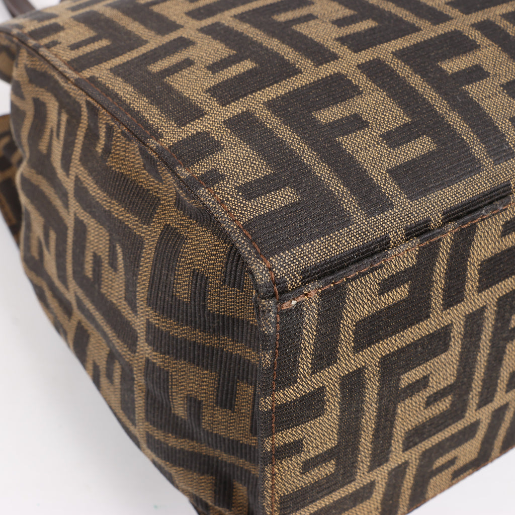 FENDI Zucchino Mamma Bucket Canvas & Leather Shoulder Bag in Brown