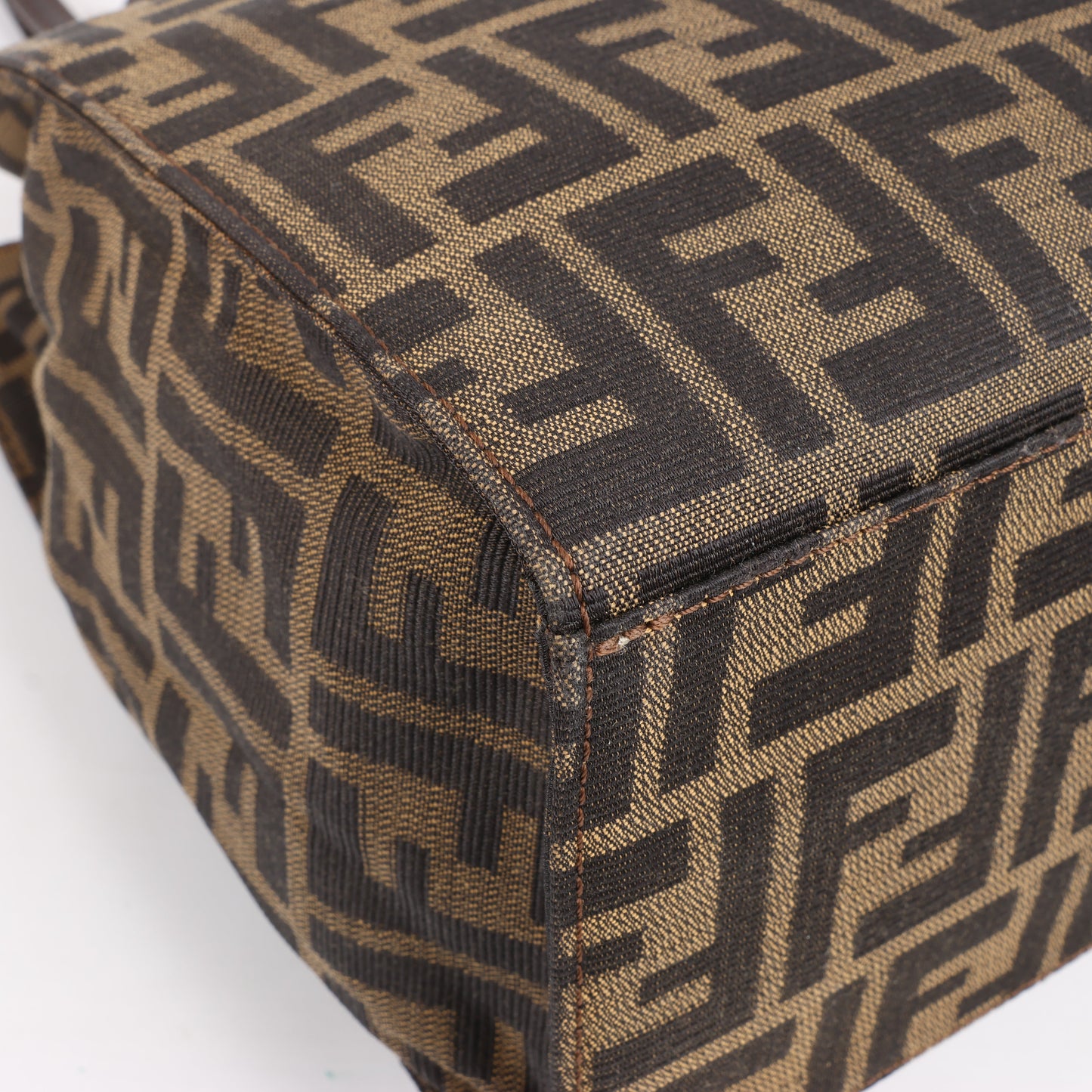 FENDI Zucchino Mamma Bucket Canvas & Leather Shoulder Bag in Brown