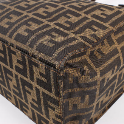 FENDI Zucchino Mamma Bucket Canvas & Leather Shoulder Bag in Brown