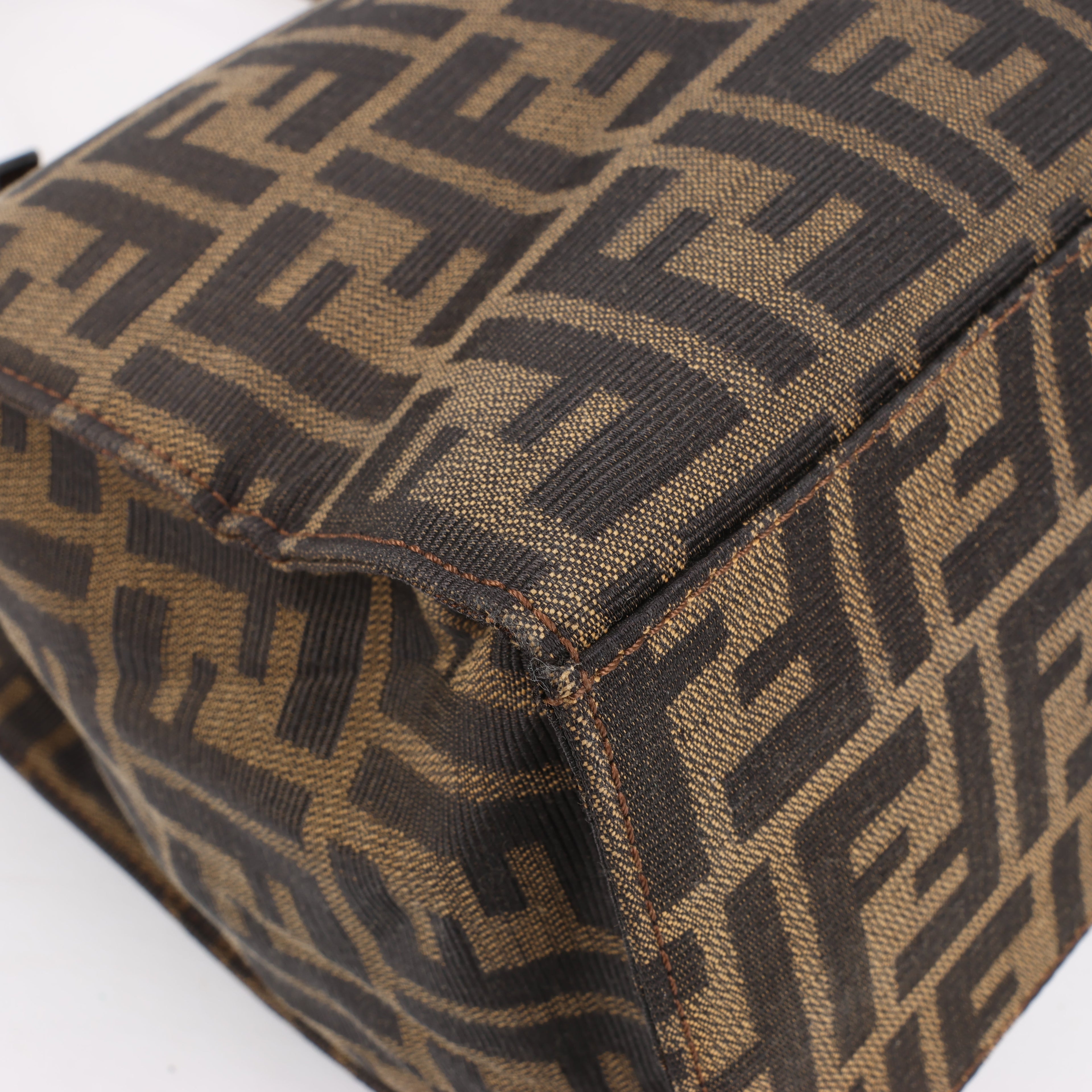 FENDI Zucchino Mamma Bucket Canvas & Leather Shoulder Bag in Brown