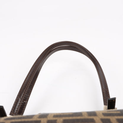 FENDI Zucchino Mamma Bucket Canvas & Leather Shoulder Bag in Brown