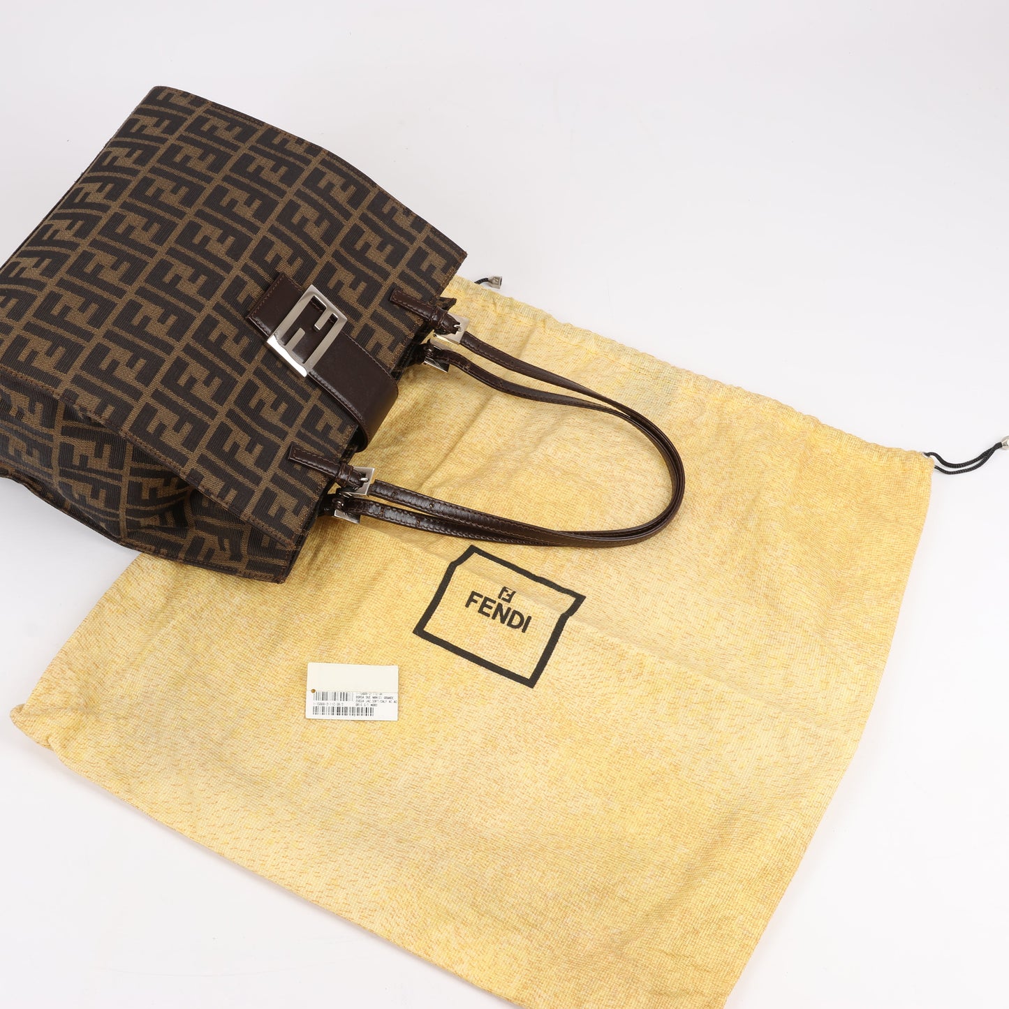 FENDI Zucchino Mamma Bucket Canvas & Leather Shoulder Bag in Brown