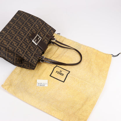 FENDI Zucchino Mamma Bucket Canvas & Leather Shoulder Bag in Brown