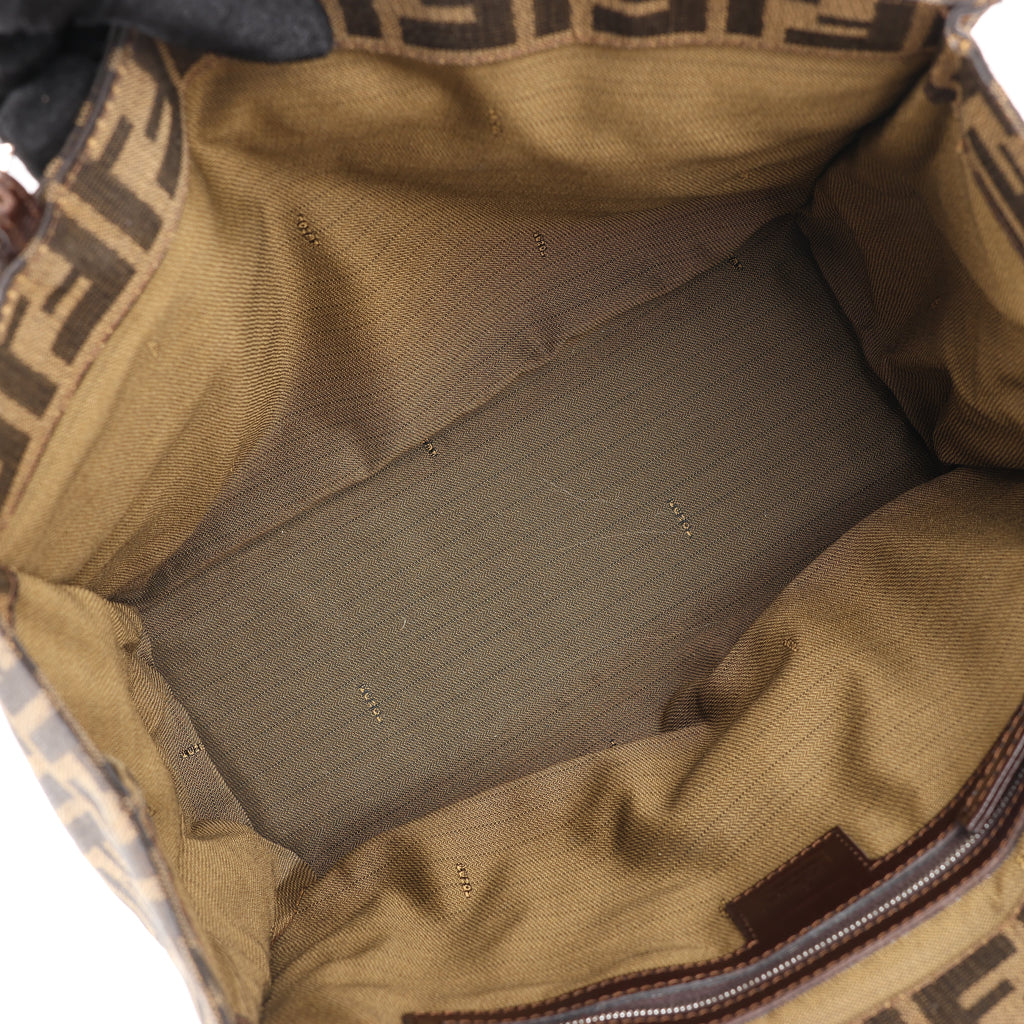 FENDI Zucchino Mamma Bucket Canvas & Leather Shoulder Bag in Brown