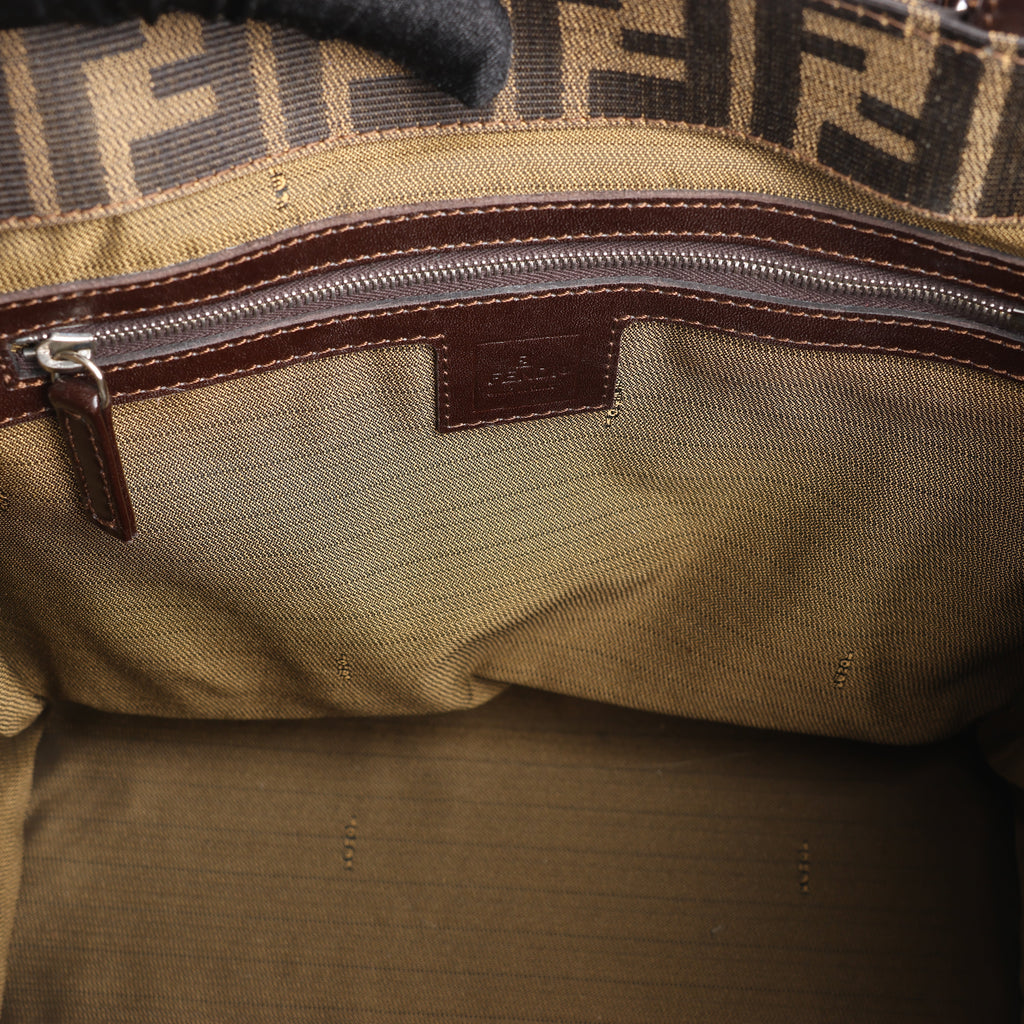 FENDI Zucchino Mamma Bucket Canvas & Leather Shoulder Bag in Brown