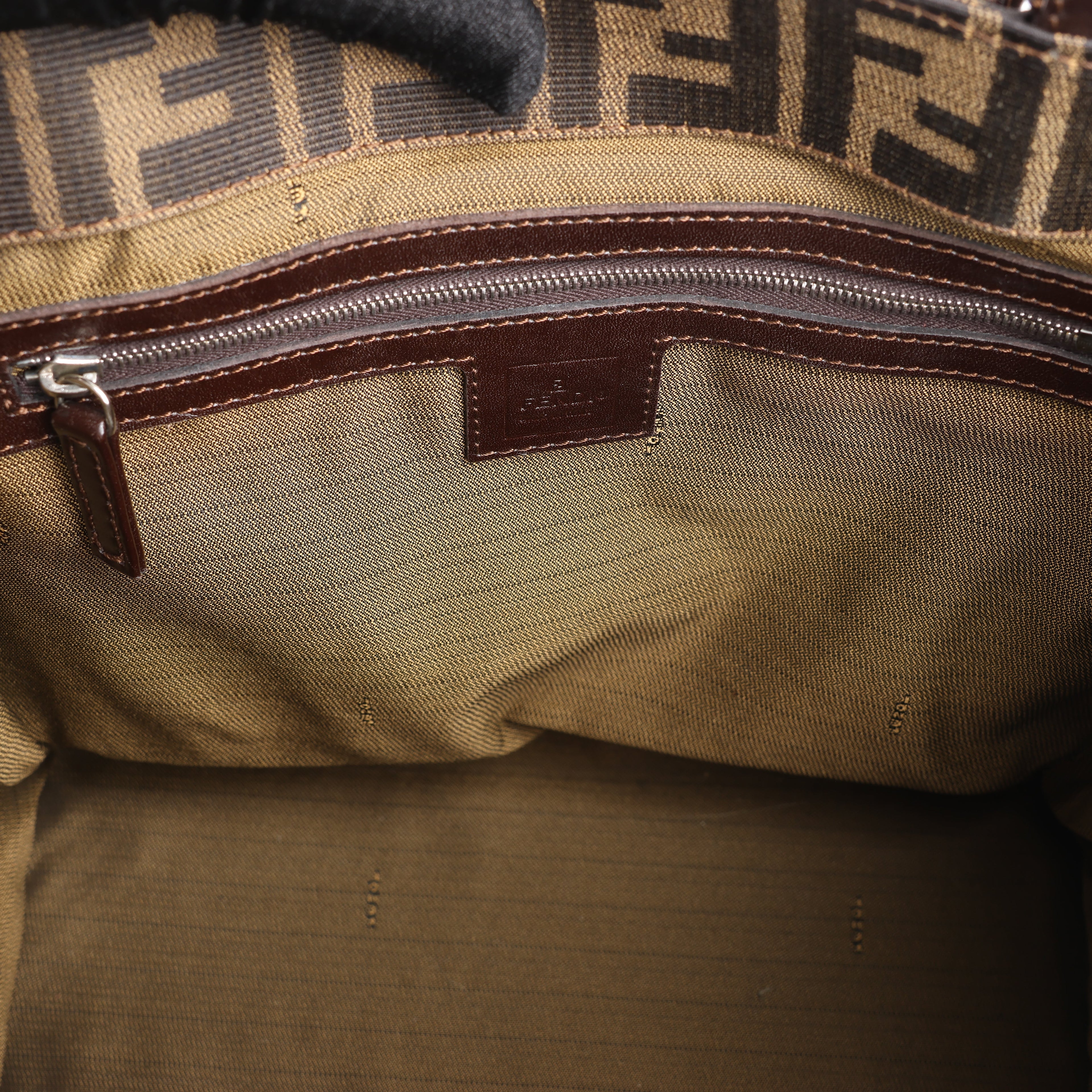 FENDI Zucchino Mamma Bucket Canvas & Leather Shoulder Bag in Brown