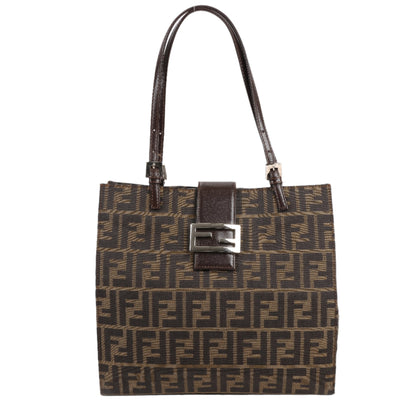 FENDI Zucchino Mamma Bucket Canvas & Leather Shoulder Bag in Brown