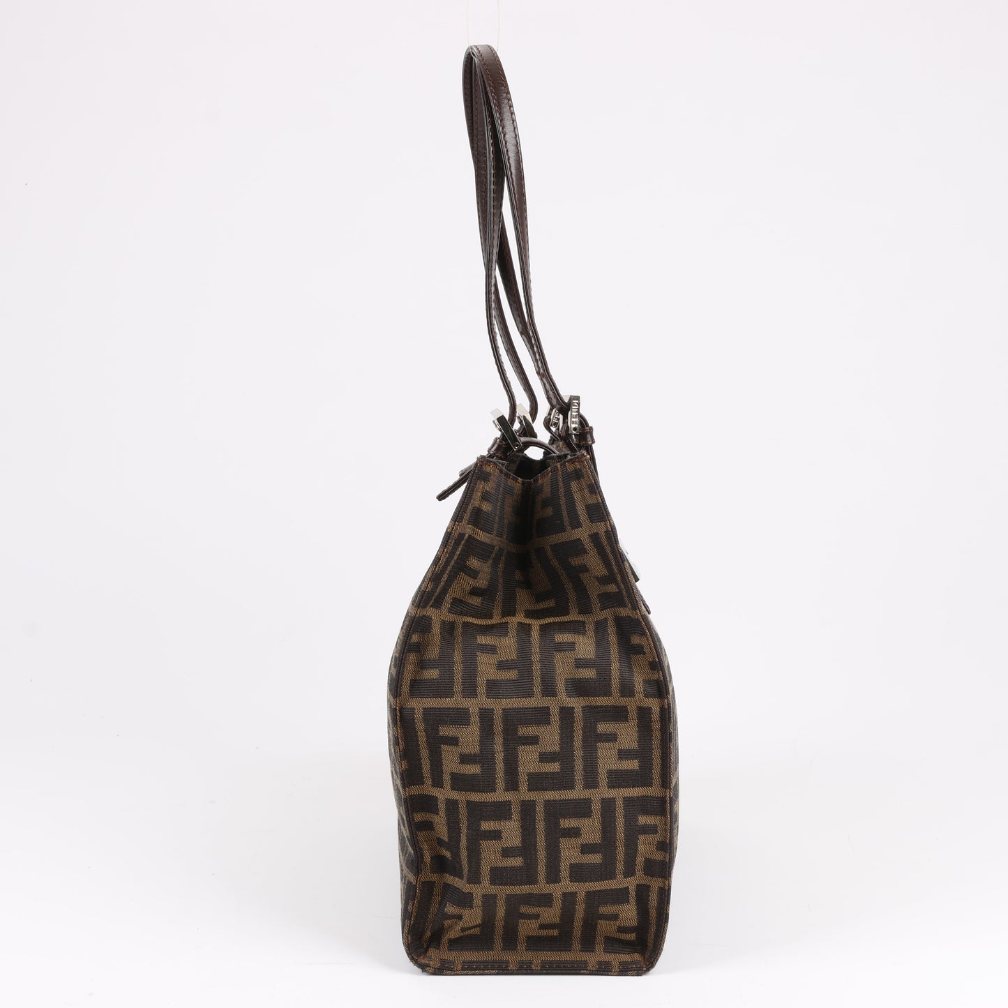 FENDI Zucchino Mamma Bucket Canvas & Leather Shoulder Bag in Brown