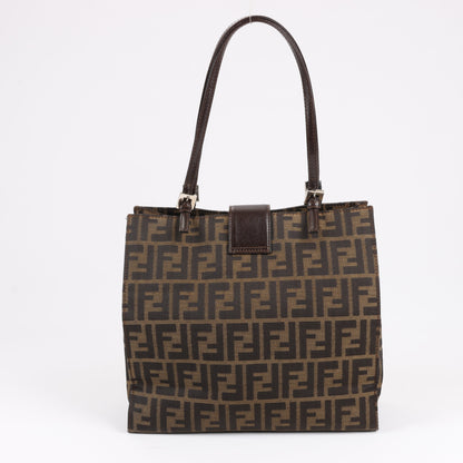 FENDI Zucchino Mamma Bucket Canvas & Leather Shoulder Bag in Brown
