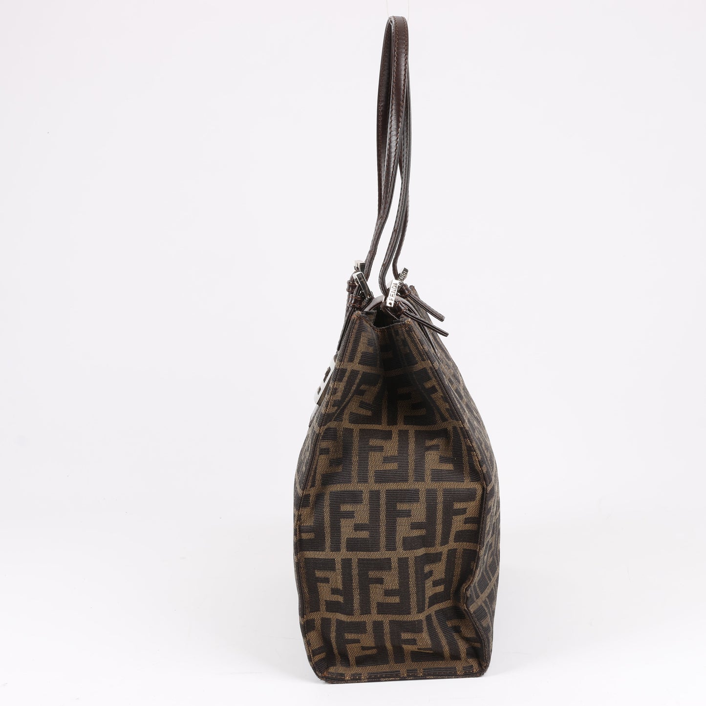 FENDI Zucchino Mamma Bucket Canvas & Leather Shoulder Bag in Brown