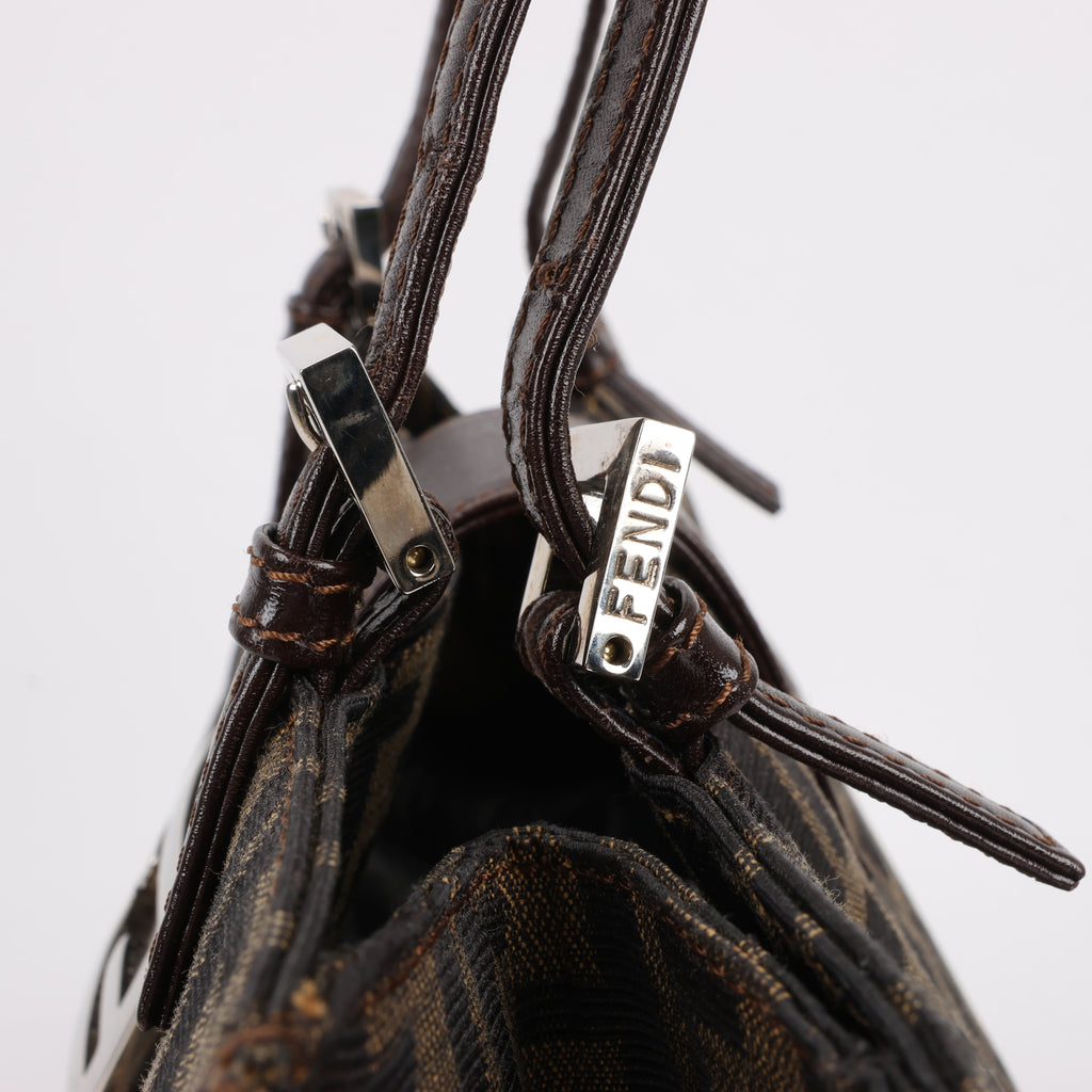 FENDI Zucchino Mamma Bucket Canvas & Leather Shoulder Bag in Brown