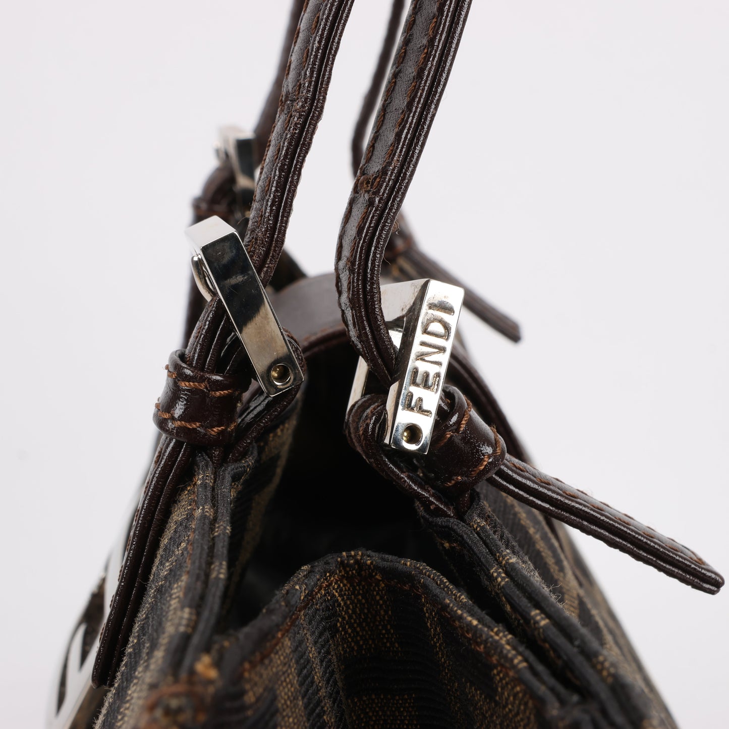 FENDI Zucchino Mamma Bucket Canvas & Leather Shoulder Bag in Brown