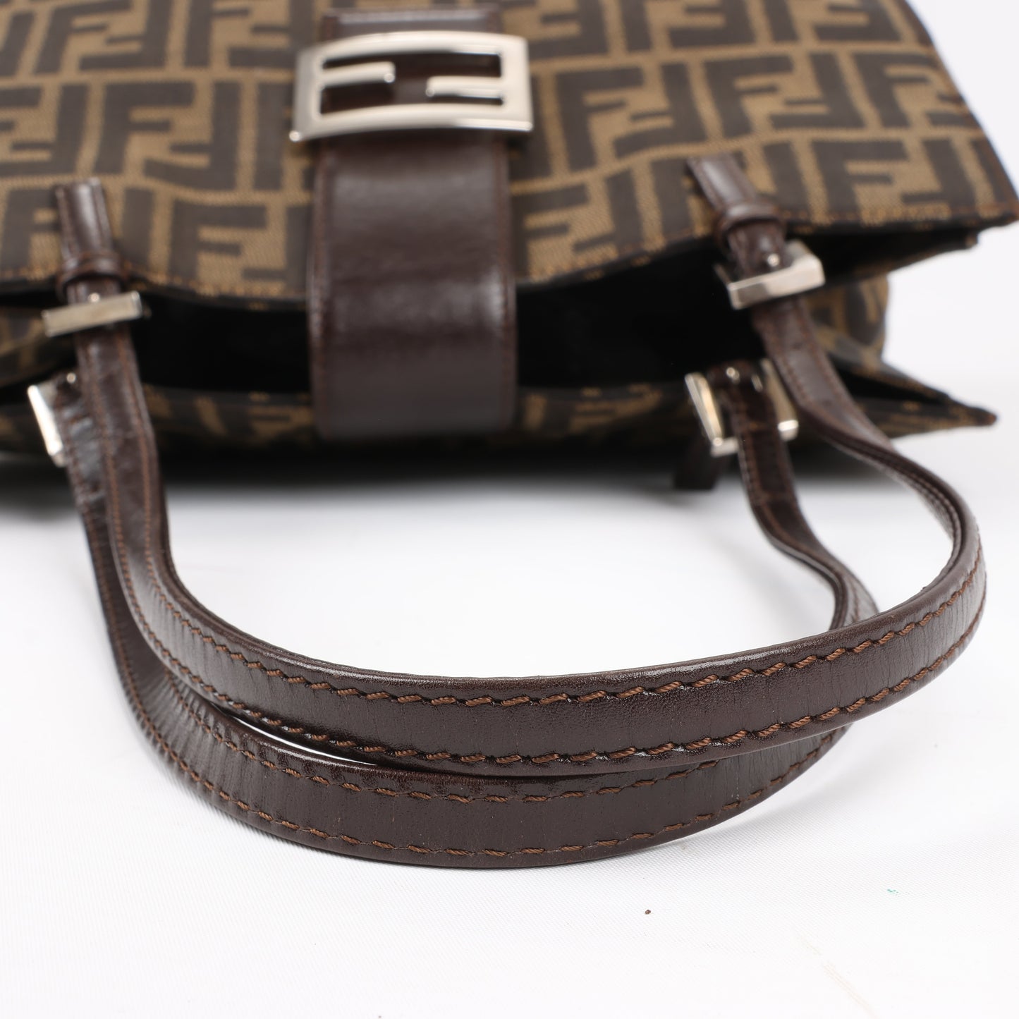 FENDI Zucchino Mamma Bucket Canvas & Leather Shoulder Bag in Brown