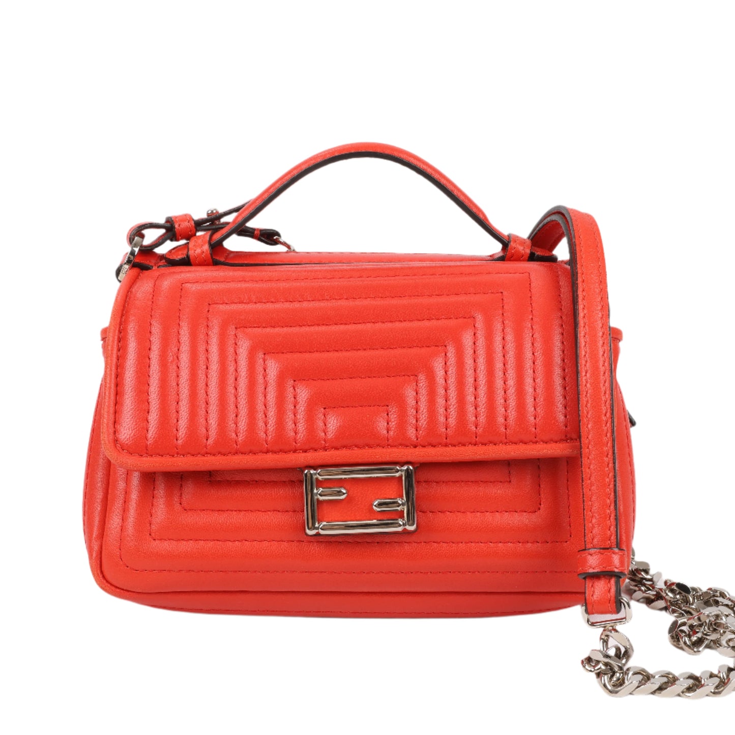 Sac à bandoulière en cuir FENDI Double Micro Baguette avec chaîne, rouge 8M0371