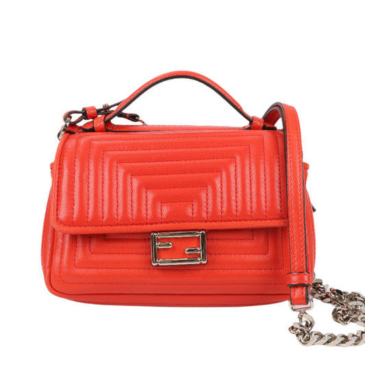 FENDI Double Micro Baguette Leather Chain Shoulder Bag in Red 8M0371