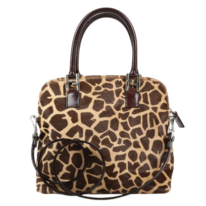 FENDI Giraffe Pony-Style Leather 2Way Handbag in Brown