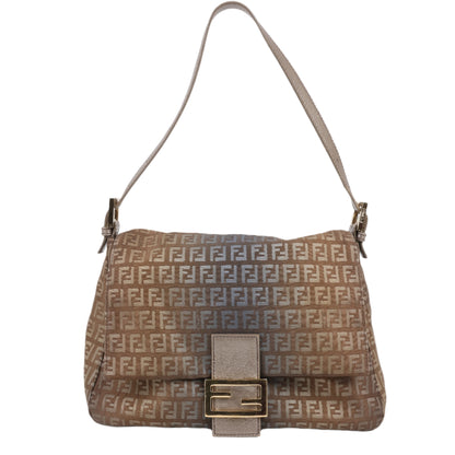 FENDI Zucchino Mamma Baguette Canvas & Leather One Shoulder bag in Brown 8BR001
