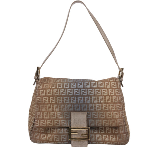 FENDI Zucchino Mamma Baguette Canvas & Leather One Shoulder bag in Brown 8BR001