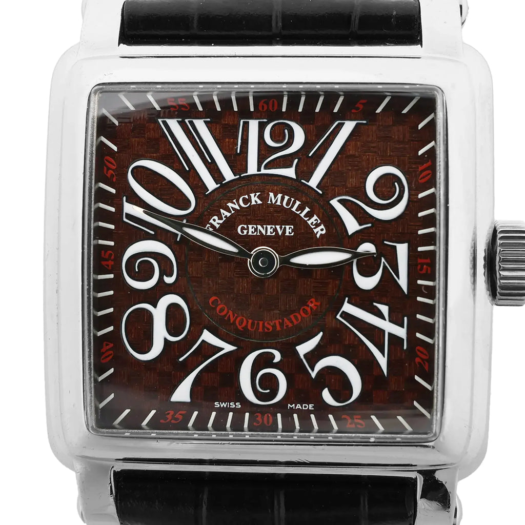 Franck Muller Conquistador 10002MQZ #10 Leather x SS QZ Watch with Brown Dial