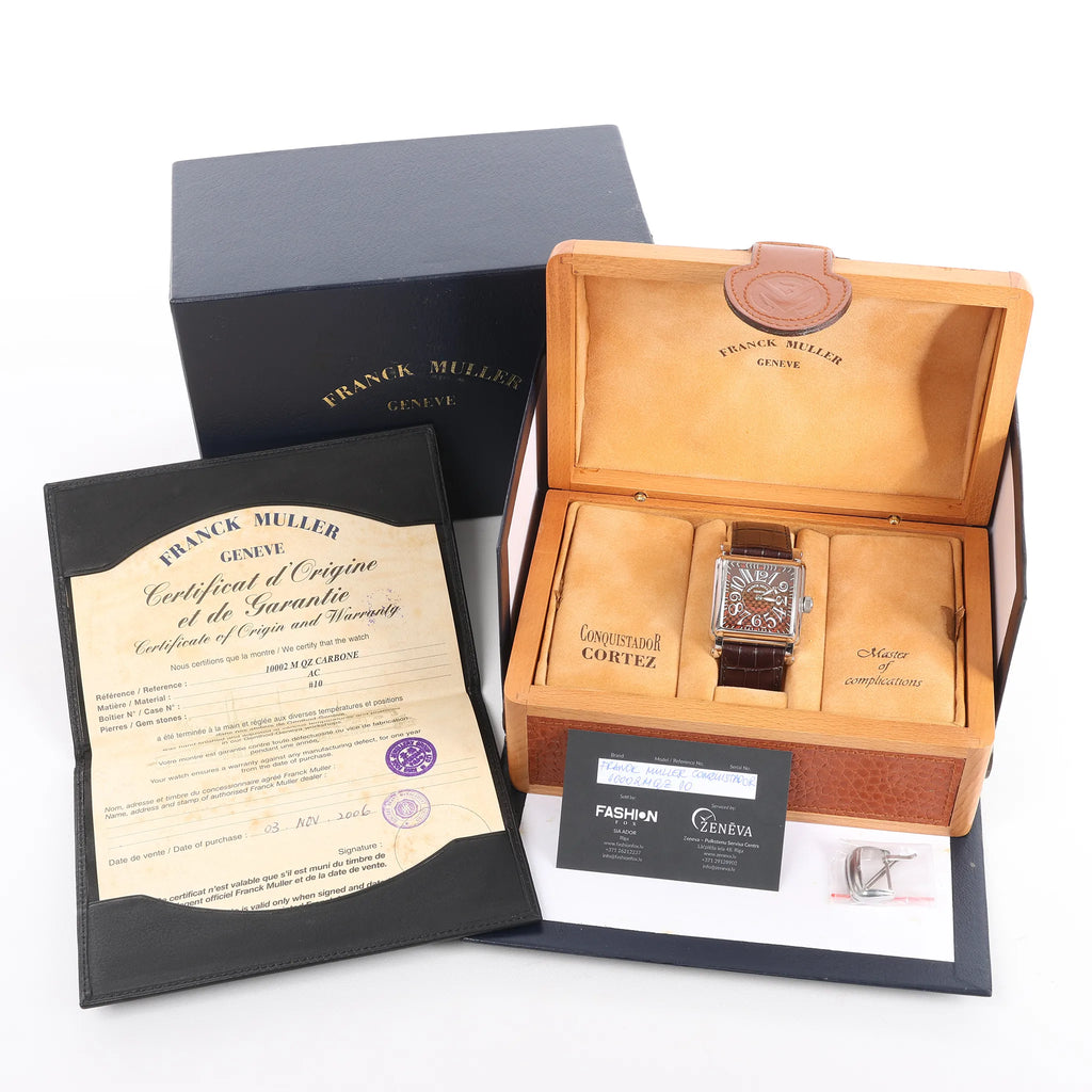 Franck Muller Conquistador 10002MQZ #10 Leather x SS QZ Watch with Brown Dial